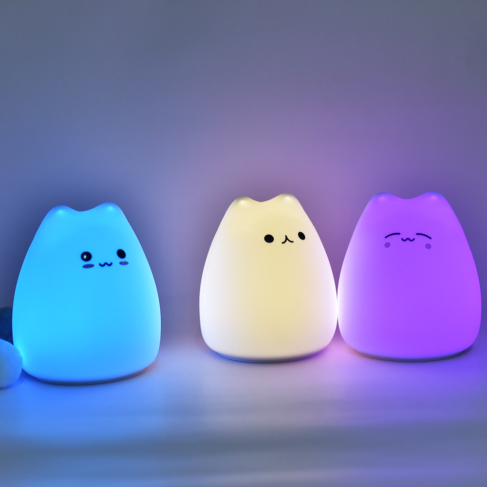 Floating Nightstand With Led Light - LED ナイトライト子供用ベビーキッズソフトシリコンタッチセンサー 7 色漫画猫睡眠ランプ家の寝室の装飾
