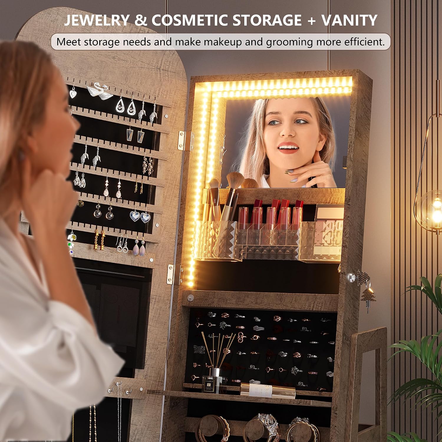 360度回転式ジュエリーアルモアオーガナイザー 全身鏡付き - Full Length Mirror Jewelry Armoire のレビューと価格