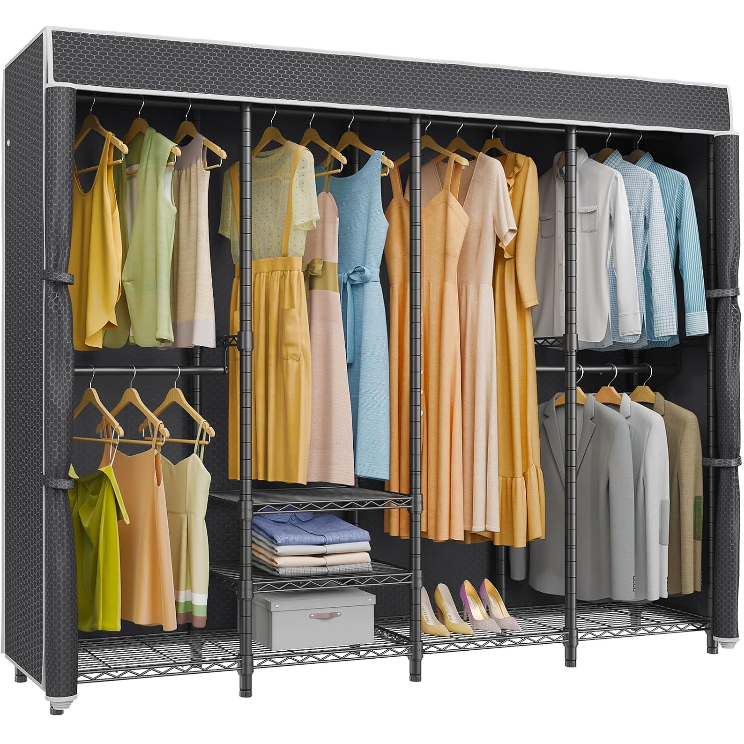 中型カバー付き衣類ラック、自立型、オックスフォード生地カバー - Wardrobe Closet Portable Fabric Cover のレビューと価格