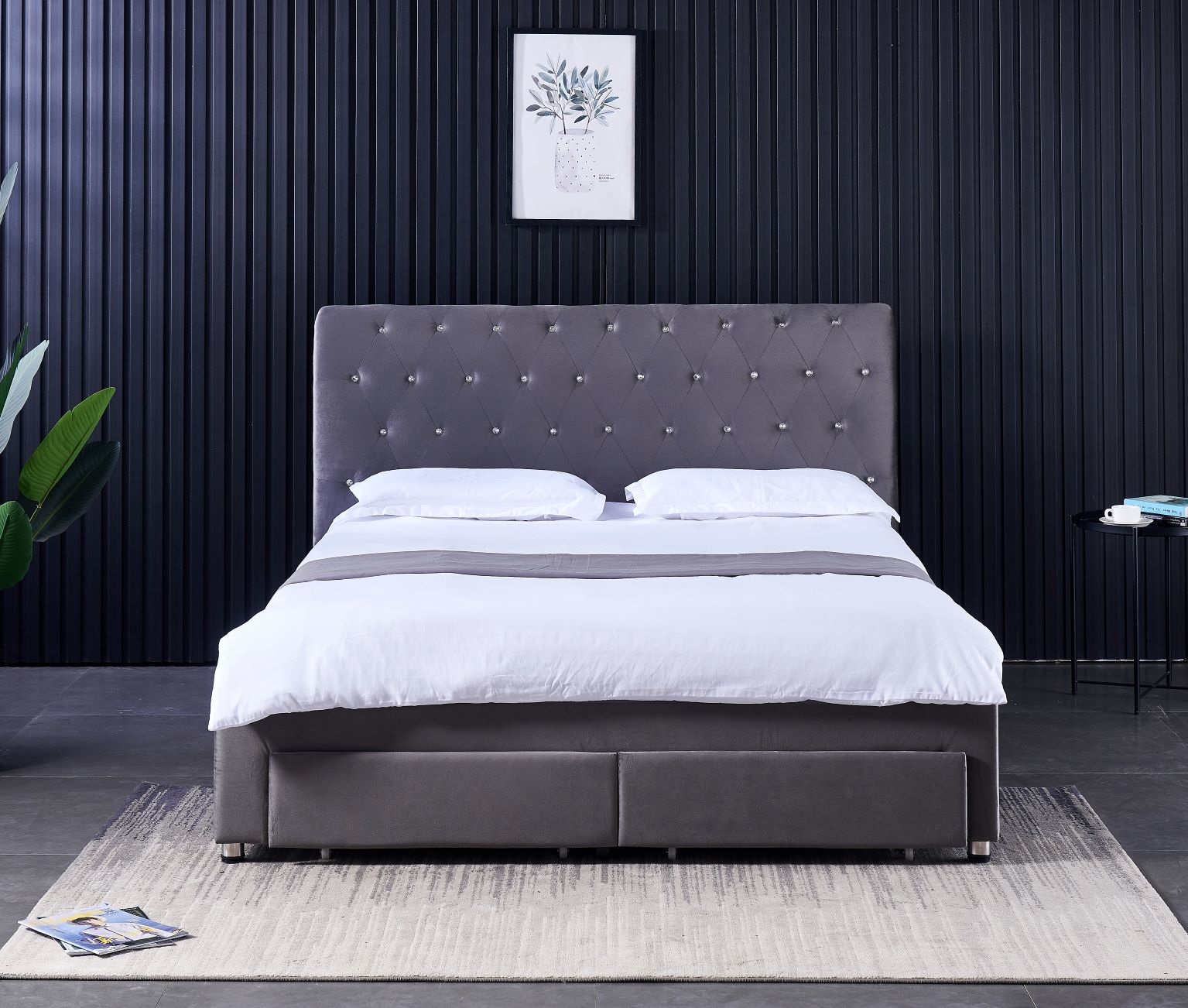 モダンなダブルベッドフレーム、4つの収納引き出し付き、寝室家 - King Size Bed Frame With Storage Drawers のレビューと価格