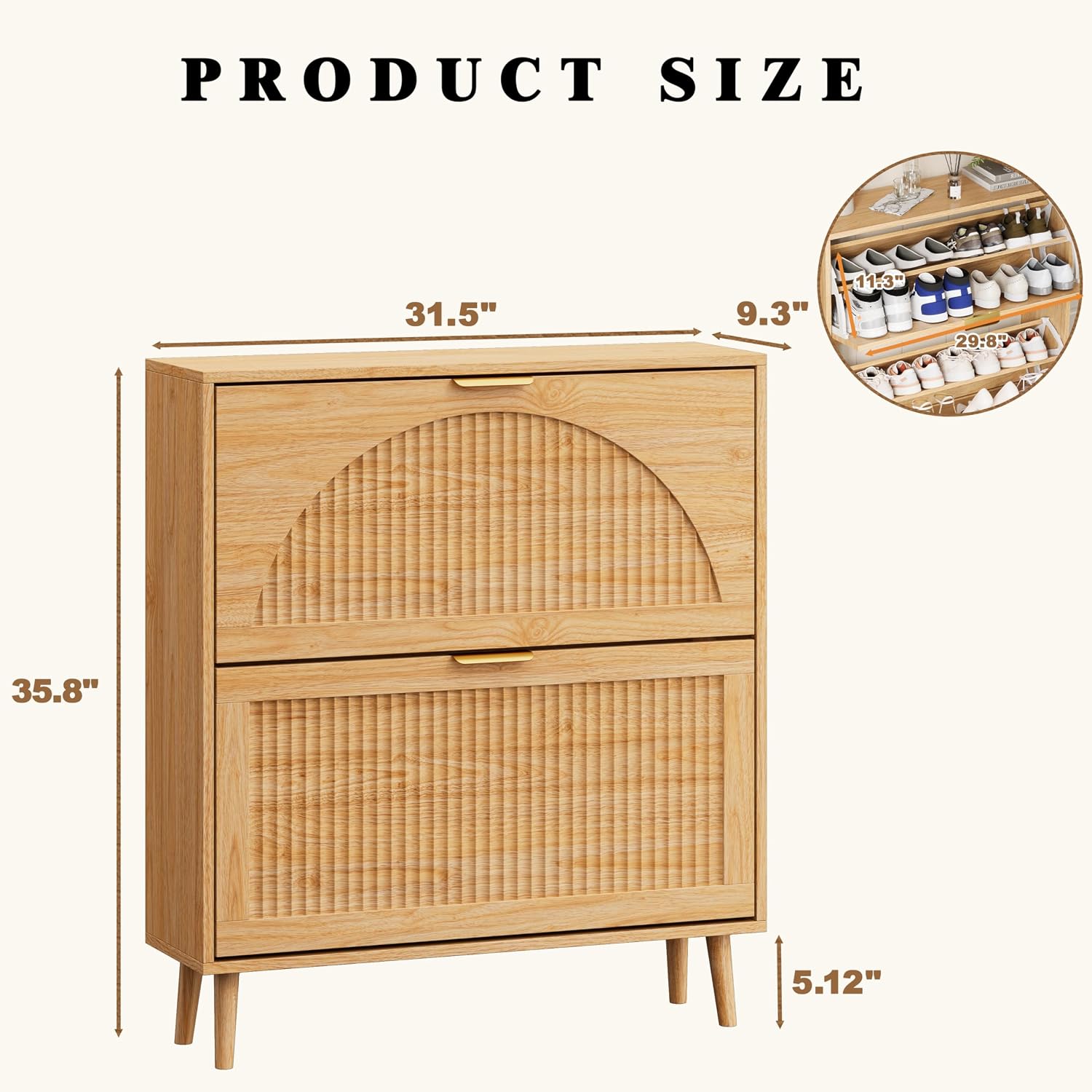 木製の靴箱、2段引き出し付き、スリムな収納ラック、波型パネル - Shoe Rack Cabinet Narrow Entryway のレビューと価格