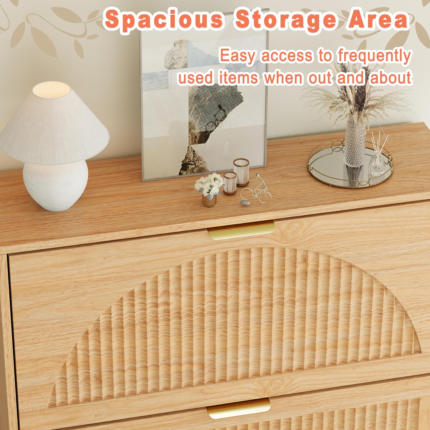 木製の靴箱、2段引き出し付き、スリムな収納ラック、波型パネル - Shoe Rack Cabinet Narrow Entryway のレビューと価格