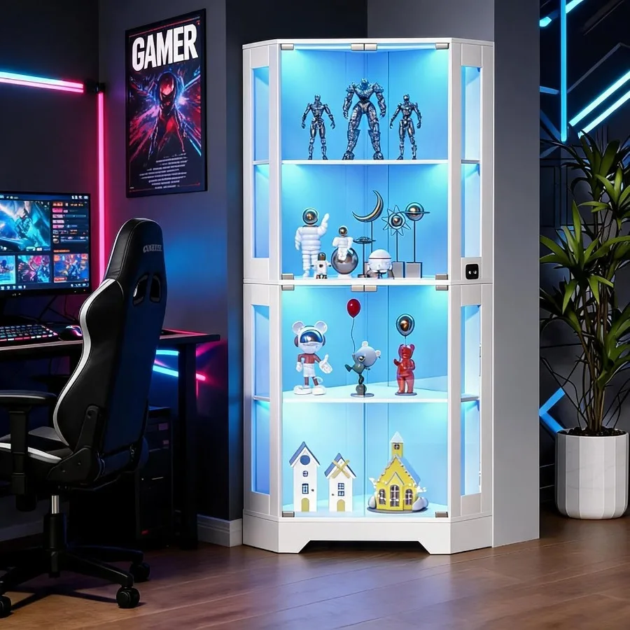 65インチの白いコーナー型コレクションキャビネット。モーショ - Storage のレビューと価格