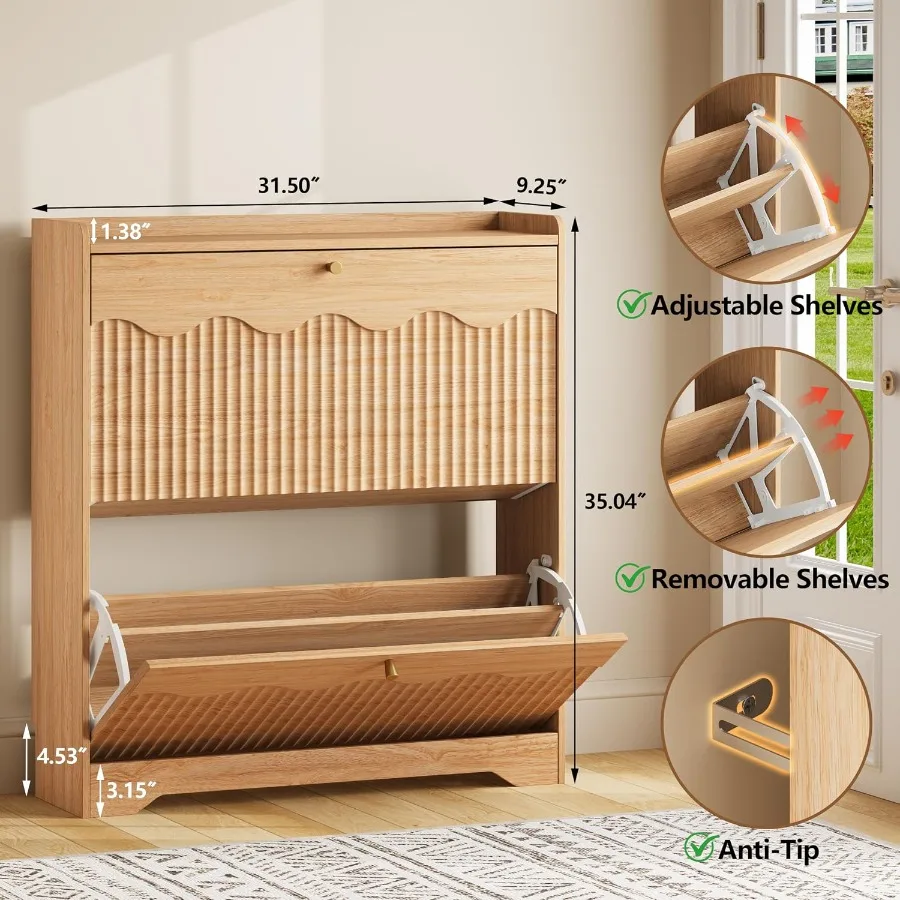 モダンな波型エッジ加工が施されたパネルを備えた靴収納キャビネ - Shoe Rack Cabinet Narrow Entryway のレビューと価格