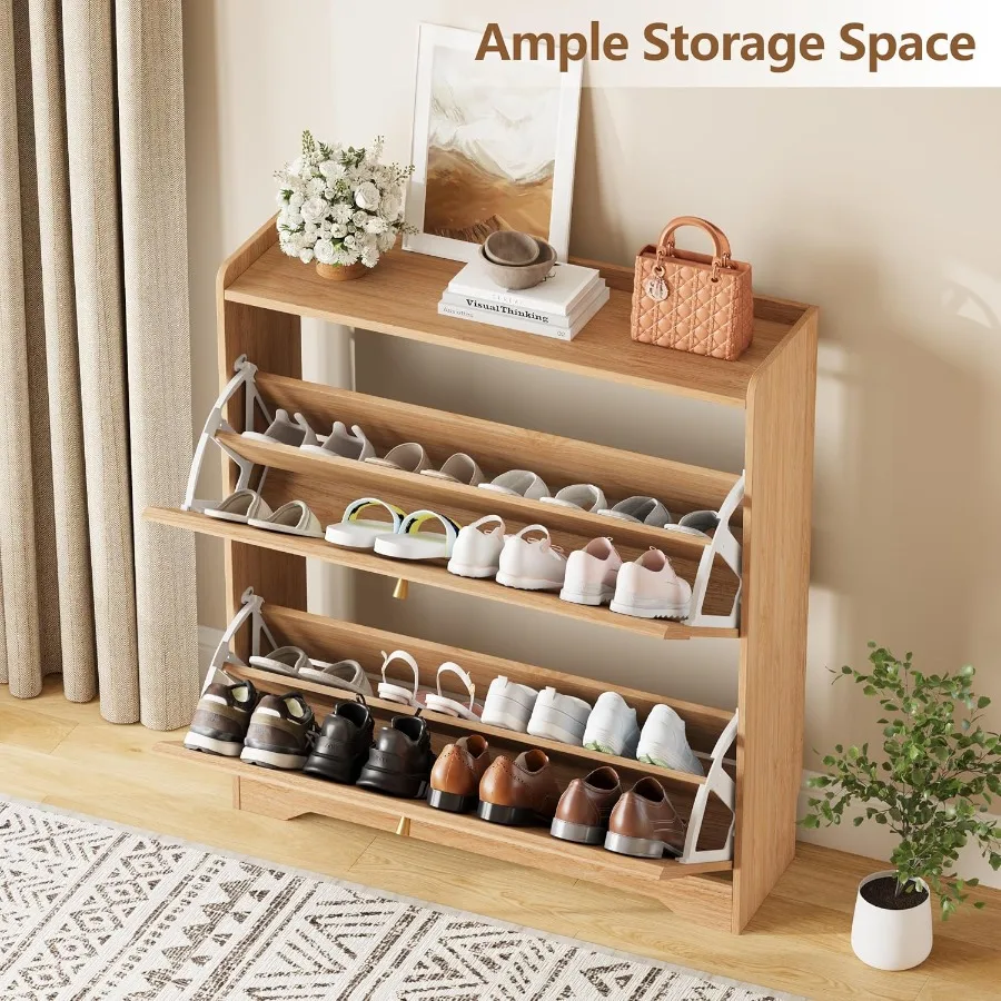 モダンな波型エッジ加工が施されたパネルを備えた靴収納キャビネ - Shoe Rack Cabinet Narrow Entryway のレビューと価格