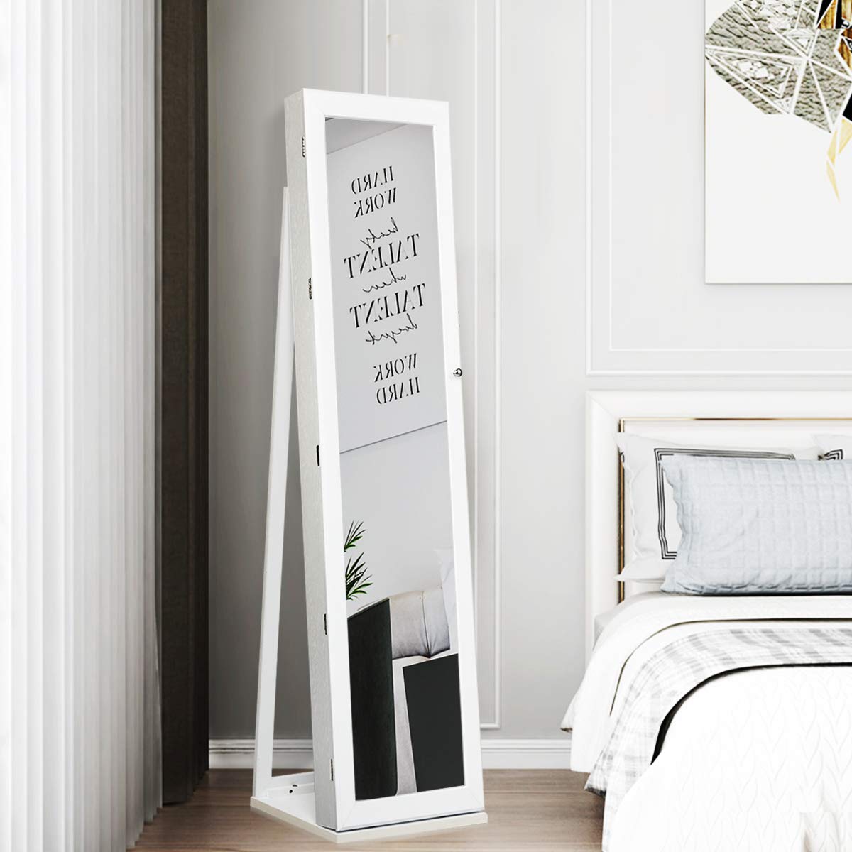 全身鏡付きの自立式ジュエリー収納キャビネット、鍵付き - Full Length Mirror Jewelry Armoire のレビューと価格